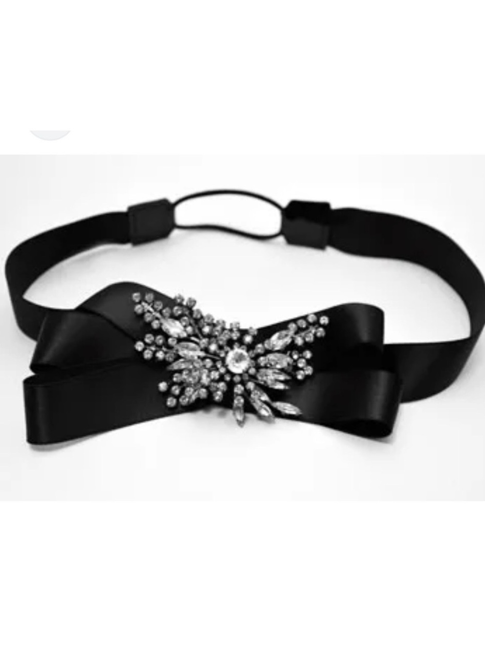 Jennifer Behr Black Ribbon Headband with Gunmetal
Crystal Spray